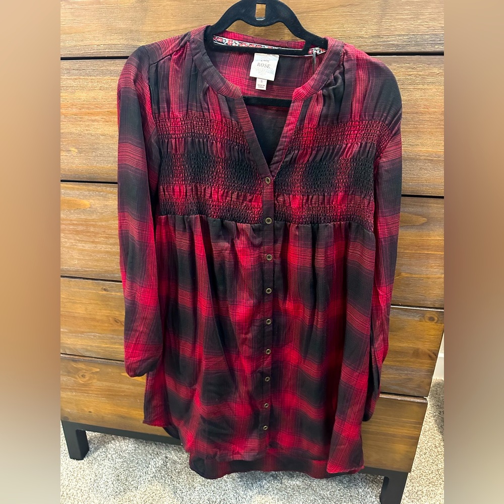 Knox Rose Red and Black Plaid Button Down Shirt dress